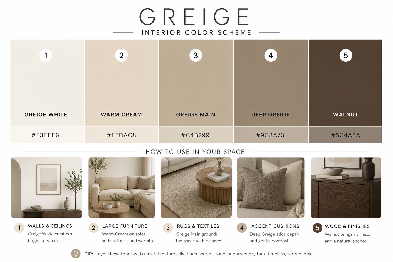 グレージュ配色5階調パレット - GREIGE WHITE〜WALNUT